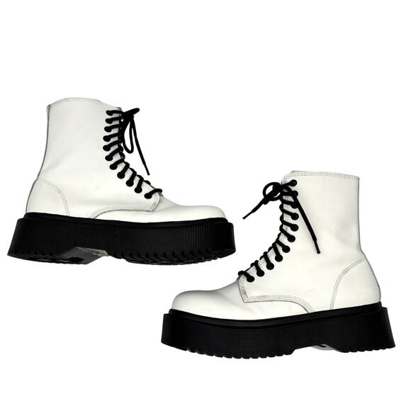 Vintage 00s Jeffrey Campbell SOPAS Lug Sole White Leather Platform Boots 8.5 - Picture 14 of 16